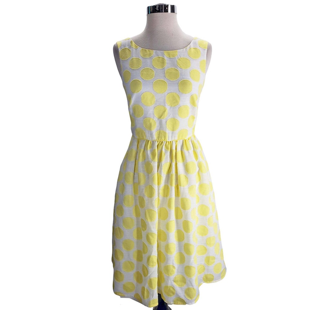Ann Taylor Loft White Yellow Polka Dot Fit & Flare Sun Dress, 4